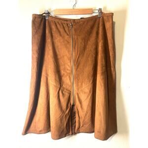 Lane Bryant Plus Size 20 Camel-Tan-Brown Zip Faux Suede A-Line Knee Skirt NWOT